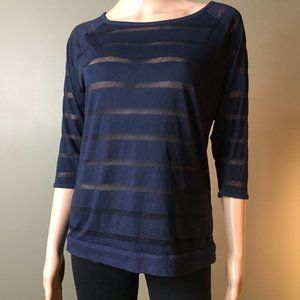 Old Navy Navy Blue Sheer Striped Long Sleeve Top